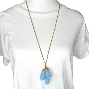 NWOT J.Crew Long Tassel Pendant Necklace, Light Blue Tassel